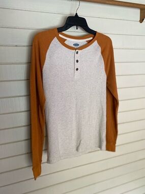 Old Navy White Waffle Henley with Rust Trim